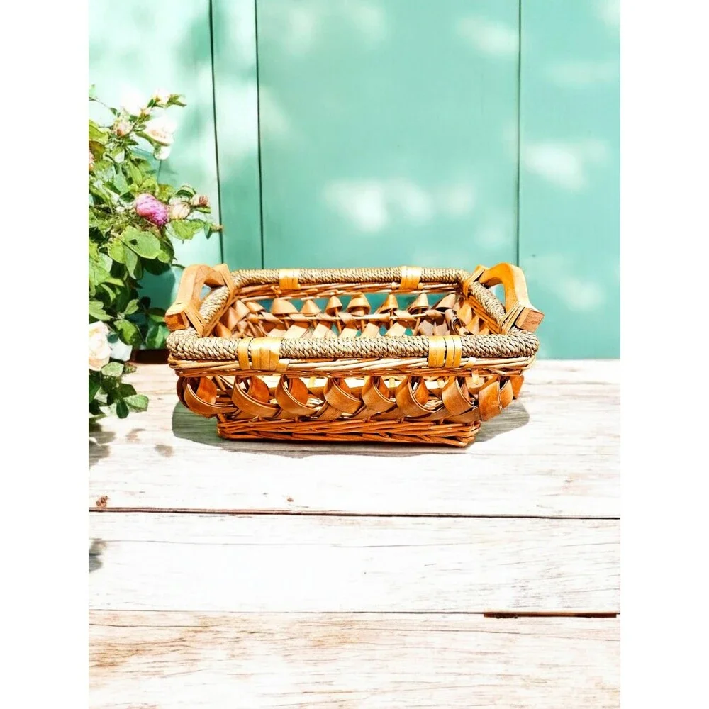 Vintage Wicker Basket With Handles, 14